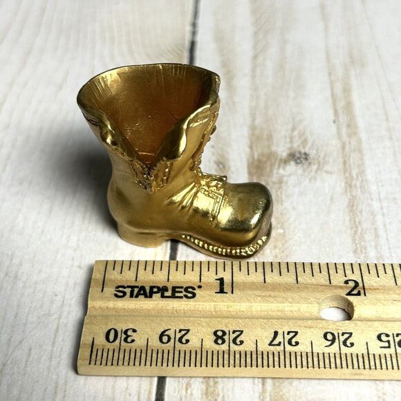 Vintage Estate Solid Brass Antique Victorian Boot Mini Paper Weight Figurine - Picture 5 of 5